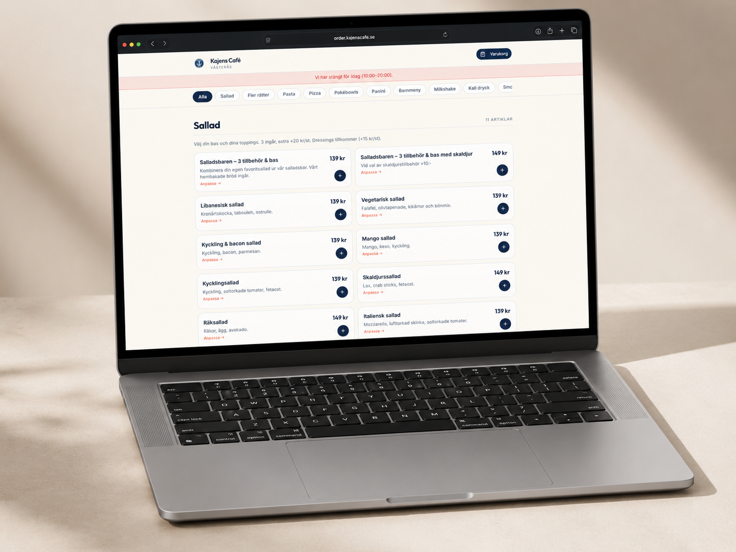 Pickapps digitala beställningsplattform presenterad på en bärbar dator